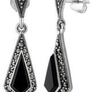 Jewelry - Sterling Silver Kite Black Onyx Marcasite Earrings Jewelry - Sterling Silver Kite Black Onyx Marcasite Earrings
